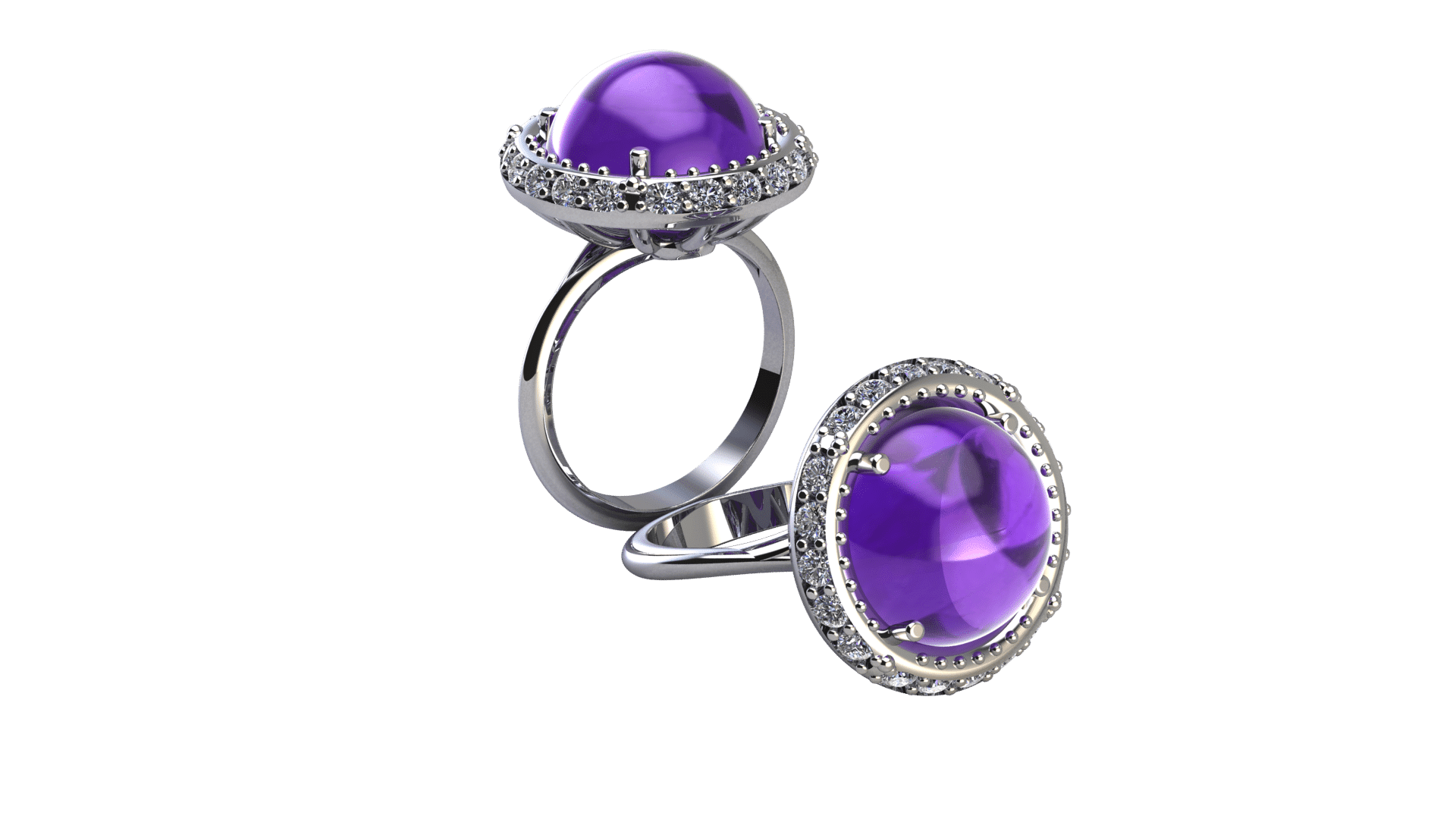 Inel de logodna din aur alb de 14K cu pietre semipretioase